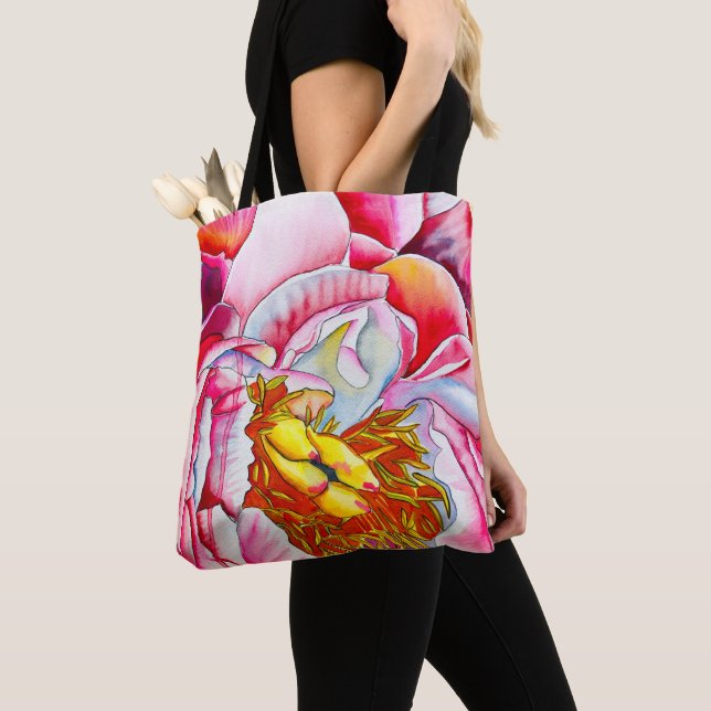 Bolsa Tote Pink Peony Watercolor belas artes (Close Up)