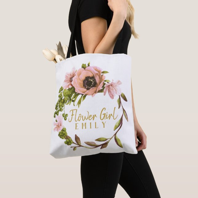 Bolsa Tote Pink Peony Wreath Flower Girl ID456 (Close Up)