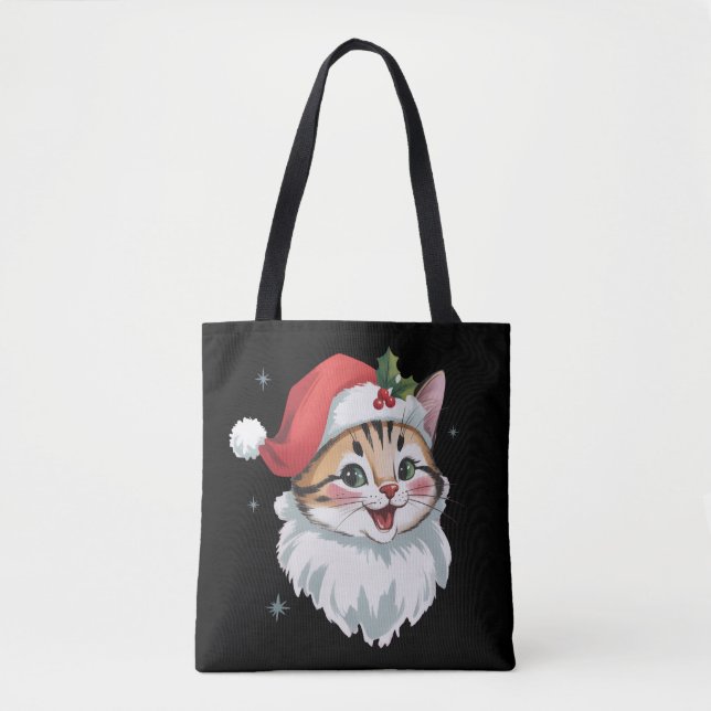 Bolsa Tote Pink Santa Hat Retro Cute Kitty Cat Christmas  (Frente)