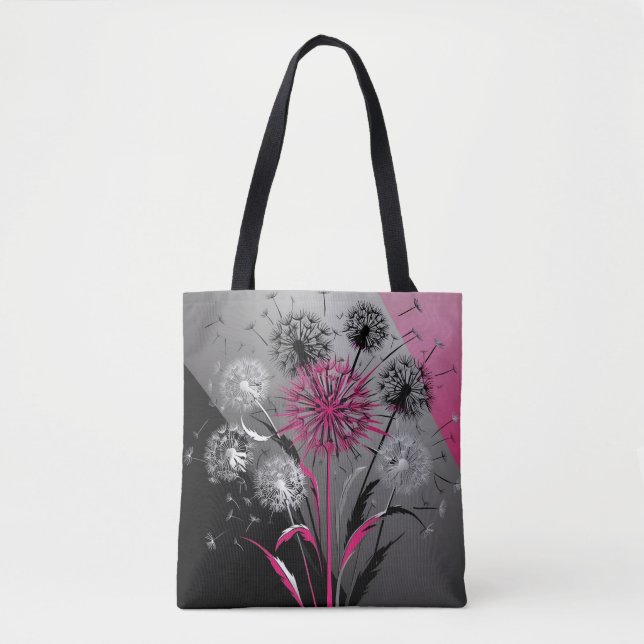 Bolsa Tote Pink, White Black Dandelions  (Frente)