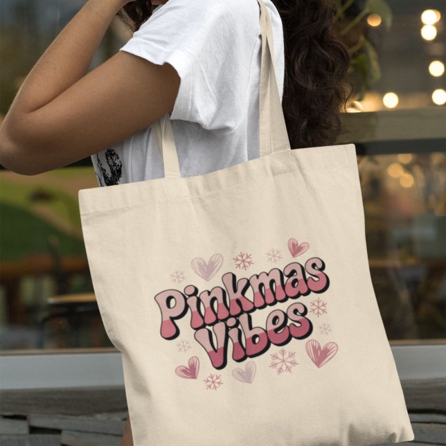 Bolsa Tote Pinkmas Vibes | Cute Girly Pink Christmas (Criador carregado)