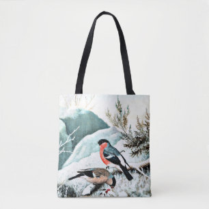 Bolsa Tote Pintassilgos na Paisagem de Inverno