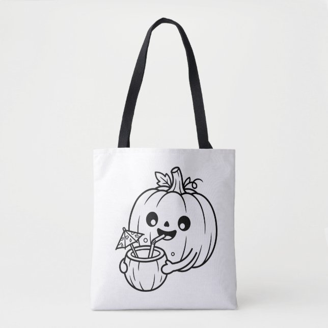 Bolsa Tote Pinte seu próprio Abóbora Kawaii Coco Verão (Frente)