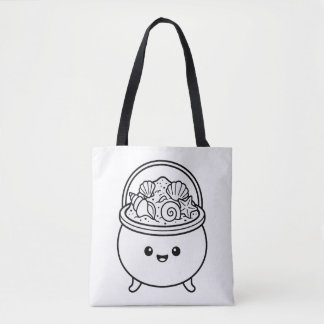 Bolsa Tote Pinte Seu Próprio Cauldron Kawaii de Areia e Conch
