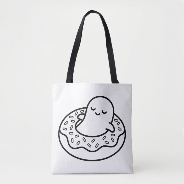 Bolsa Tote Pinte seu próprio fantasma Kawaii Donut Floatie (Frente)