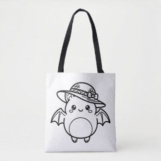 Bolsa Tote Pinte seu próprio morcego Kawaii com chapéu de sol