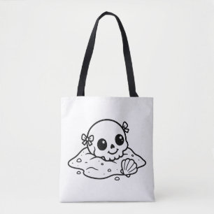 Bolsa Tote Pinte Você Mesmo a Caveira Kawaii de Areia da Prai