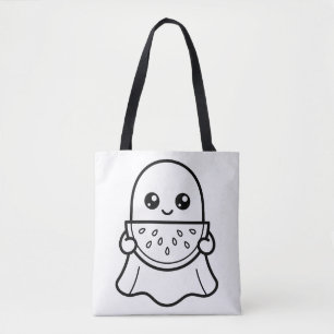 Bolsa Tote Pinte Você Mesmo Fantasma Kawaii Melancia de Verão