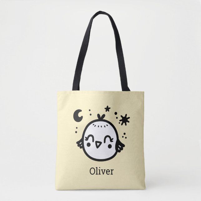 Bolsa Tote Pintinho alegre - Arte da Linha de Pássaros Kawaii (Frente)
