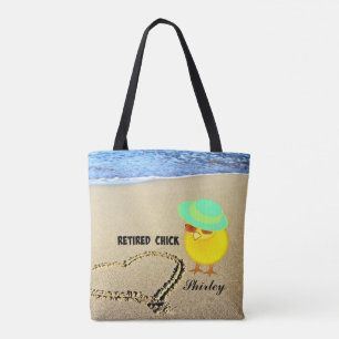 Bolsa Tote Pintinho aposentado na praia, personalizável