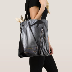 Bolsa Tote Pintinho Rock Black Faux Leather Biker Jaqueta Fot
