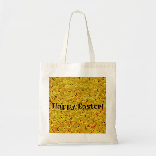 Bolsa Tote Pintinhos Amarelos alegres Padrão "Felz pascoa" (Frente)