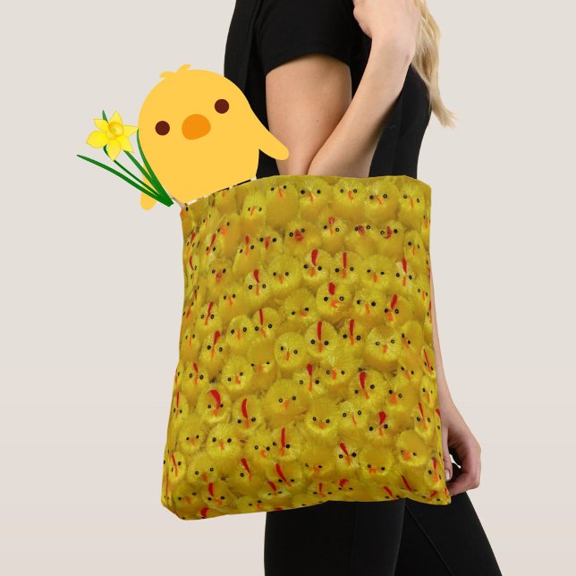 Bolsa Tote Pintinhos Amarelos Padrão Negrito Saco de Tota Fem (A fun, cute, yellow chicks tote bag to brighten your day. A great Easter gift.)