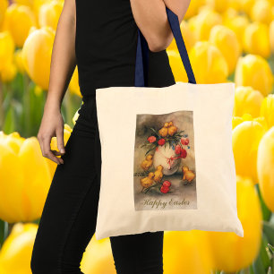 Bolsa Tote Pintinhos de Páscoa com Flores de Tulipas Vermelha