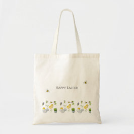 Bolsa Tote pintinhos felzs pascoa e flores de primavera
