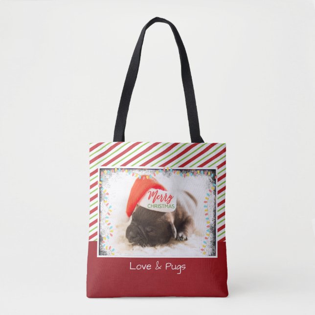 Bolsa Tote Pinto de Natal em Santa Hat com Luzes de Natal (Frente)
