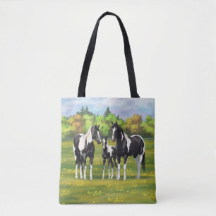 Bolsa Tote Pinto Negro Pinto Quarto Cavalos Em Pastagem De Ve