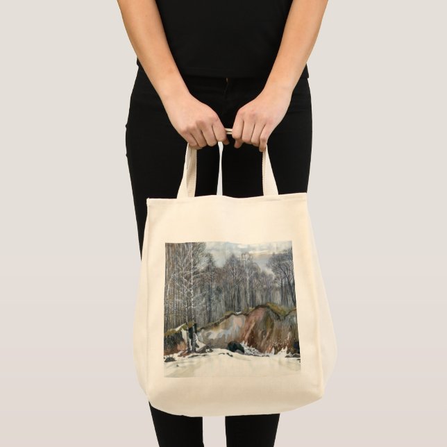 Bolsa Tote Pintor de neve em ravina, aquarela em seda (Frente (produto))