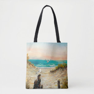 Bolsa Tote pintura a óleo de dunas oceânicas de praia com ga