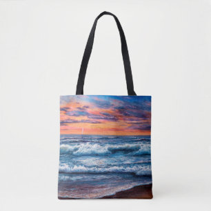 Bolsa Tote pintura a óleo de Oceano e praia na canvas. G ric