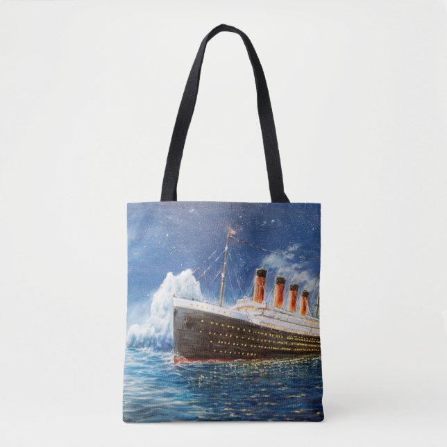 Bolsa Tote  pintura a óleo de Titanic e iceberg no oceano em  (Frente)