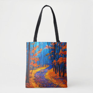 Bolsa Tote pintura a óleo mostrando a bela floresta de outon