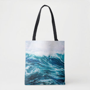 Bolsa Tote pintura a óleo mostrando ondas no oceano ou no ma