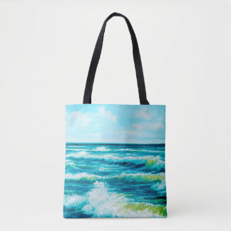 Bolsa Tote pintura a óleo mostrando ondas no oceano ou no ma