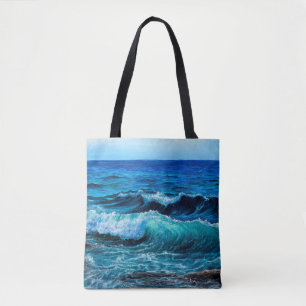 Bolsa Tote Pintura a óleo mostrando ondas no oceano ou no mar