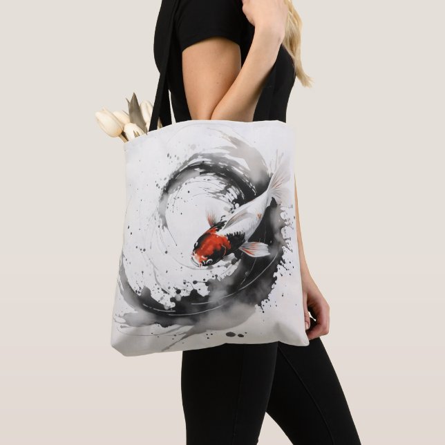 Bolsa Tote Pintura a Tinta de Peixe Koi (Close Up)