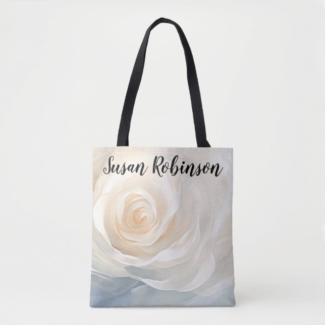 Bolsa Tote Pintura abstrata de flores de rosa branca (Frente)