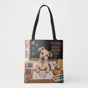 Bolsa Tote Pintura Adorável de Cachorro Escolar Ilustração em