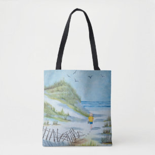 Bolsa Tote pintura aquarela de criança na praia