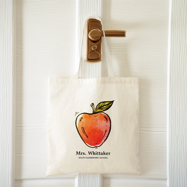 Bolsa Tote Pintura aquarela Maçã Personalizada Professor (Watercolor Apple Personalized Teacher Tote Bag)