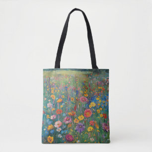 Bolsa Tote Pintura aquosa em campo de flor selvagem