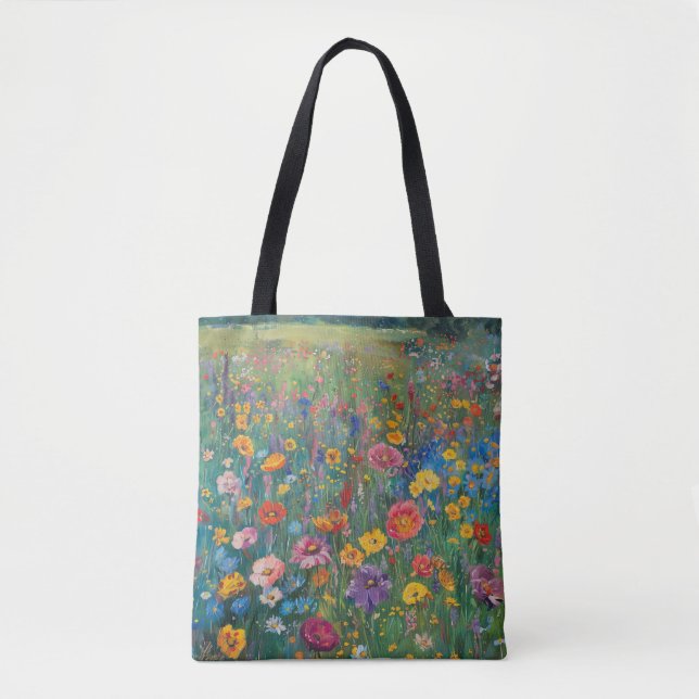 Bolsa Tote Pintura aquosa em campo de flor selvagem (Frente)