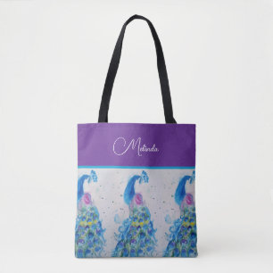 Bolsa Tote Pintura Azul de Peacock Elegante