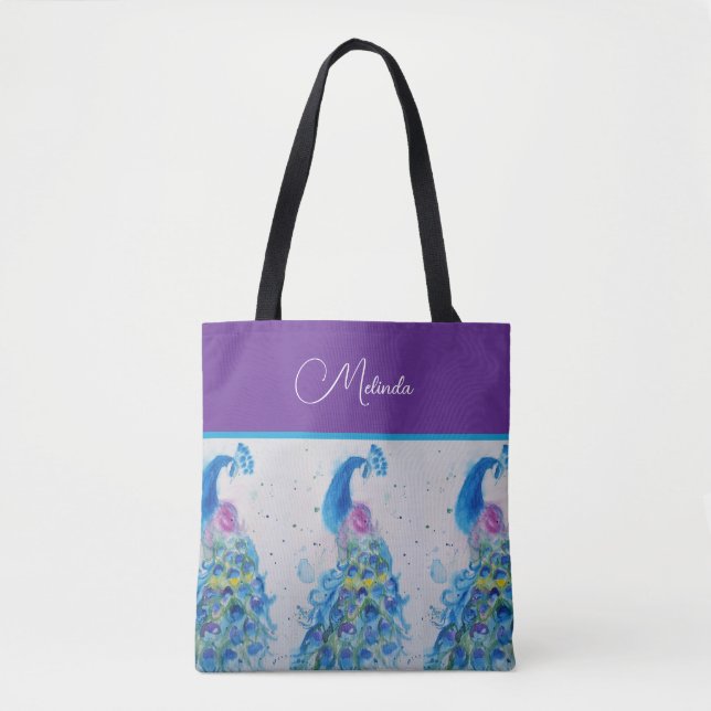 Bolsa Tote Pintura Azul de Peacock Elegante (Frente)