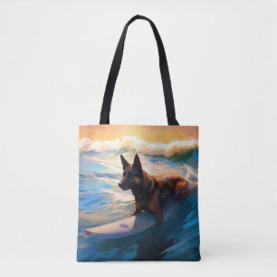 Bolsa Tote Pintura Belga de Surfe em Praia