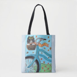 Bolsa Tote Pintura Bicicleta Folclórica de Gato Única