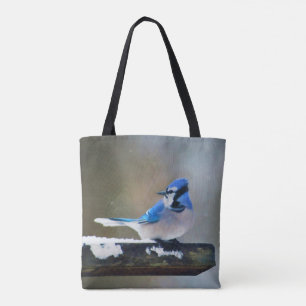 Bolsa Tote Pintura Blue Jay - Arte Original para Pássaros