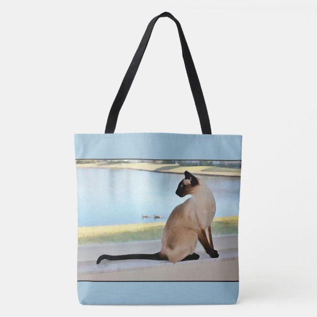 Bolsa Tote Pintura calma do gato Siamese (Frente)