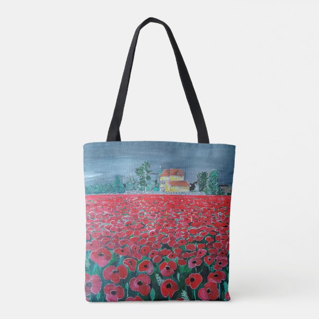 Bolsa Tote Pintura Campo de Amapolas de Alfred Fox (Verso)