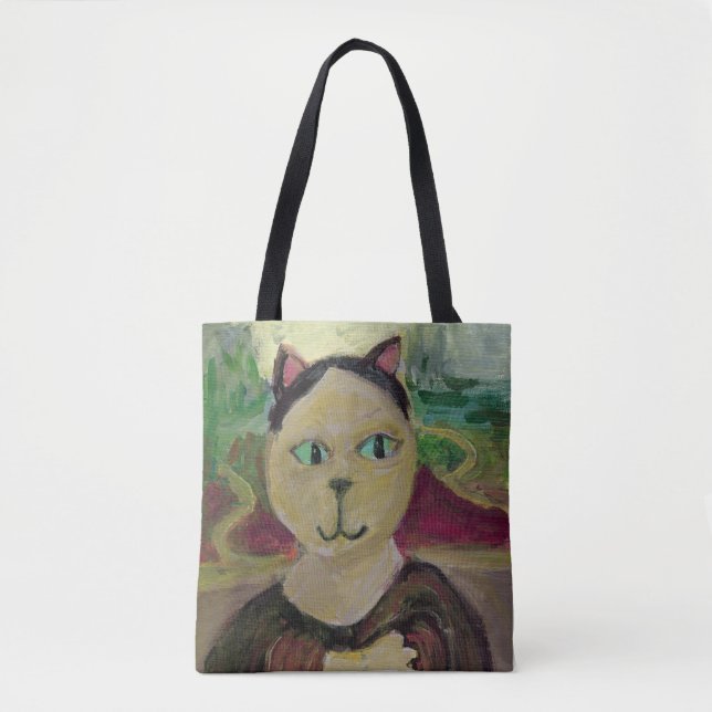 Bolsa Tote Pintura Clássica De Gato Meowna Mona Lisa Divertid (Frente)
