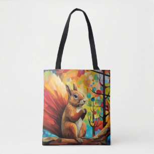 Bolsa Tote Pintura Colorida com Retrato de Esquilo