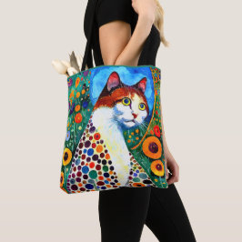 BOLSA TOTE PINTURA COLORIDA DE ABSTRATO DE UM GATO
