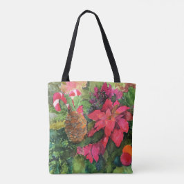 Bolsa Tote Pintura com Aquarela Original de Poinsettia de Nat
