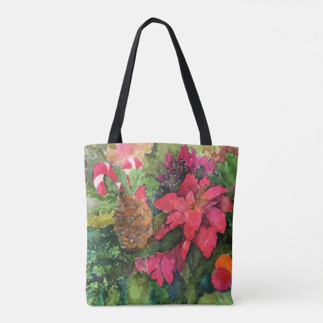Bolsa Tote Pintura com Aquarela Original de Poinsettia de Nat (Verso)