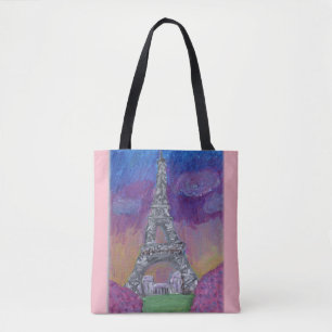 Bolsa Tote Pintura da arte popular da torre Eiffel
