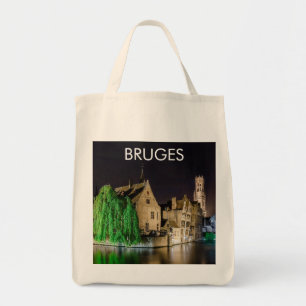 Bolsa Tote Pintura da cidade antiga de Bruges e da torre de B